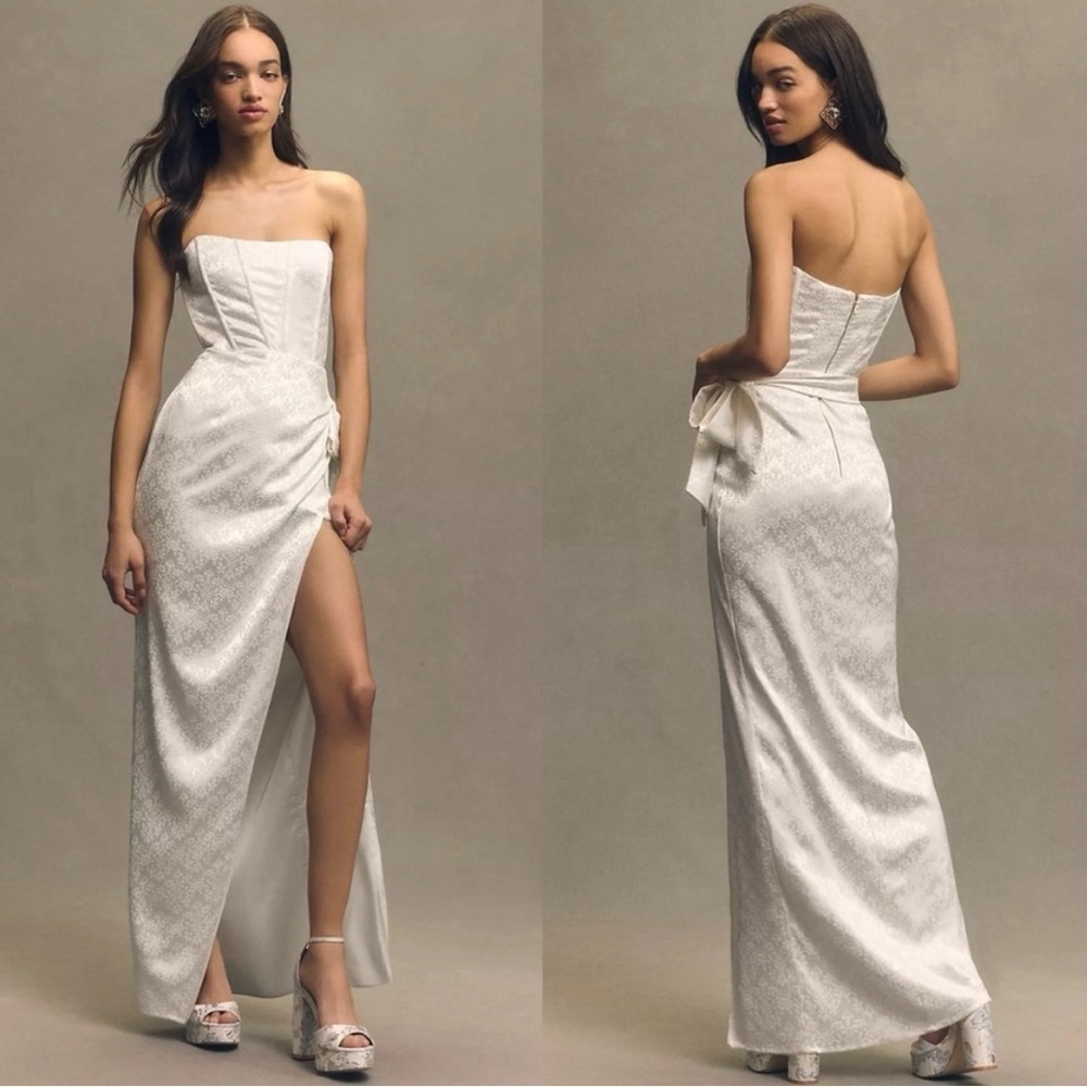 V. Chapman June Ivory White Floral Brocade Bridal Wedding Corset Dress Size 10